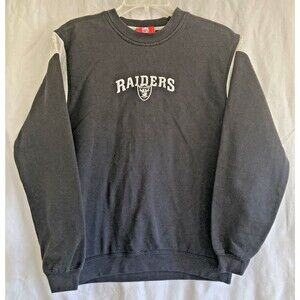 NFL Raiders Black Sweatshirt Youth Boys Large Long Sleeves Football Embroidered
